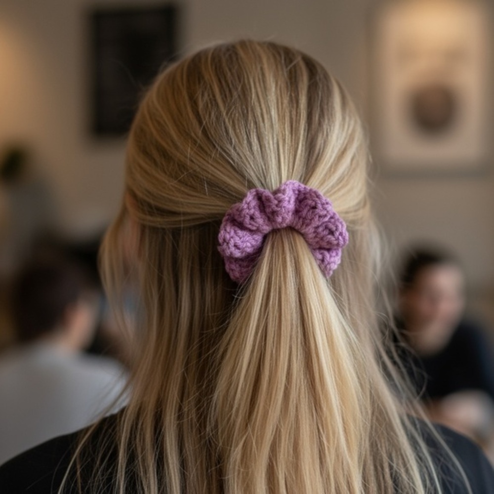 Pink Crochet Hair Scrunchie